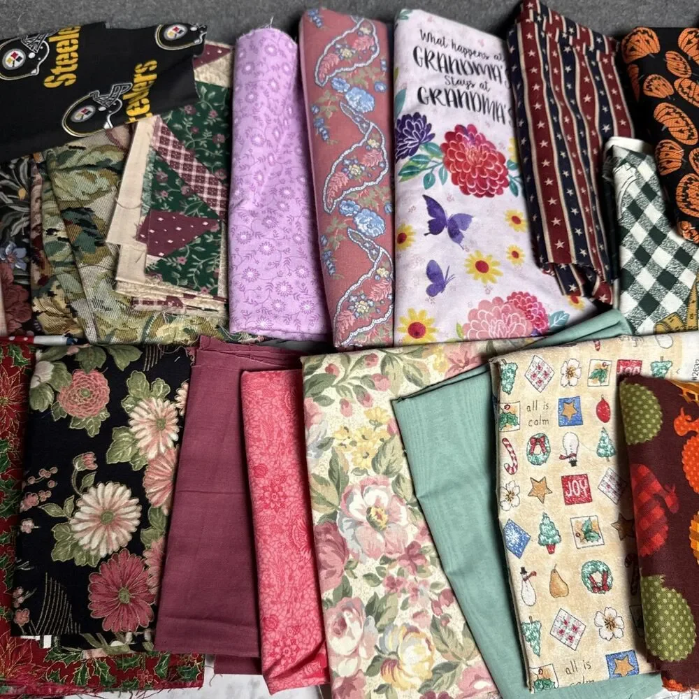 Fabric Scraps Lot Thanksgiving Floral Christmas Steelers Quilt Halloween 3.9 Lbs